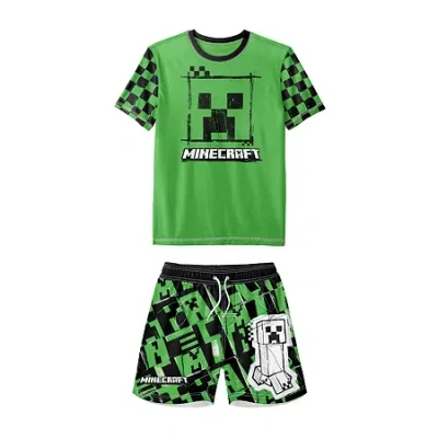Licensed Properties Little & Big Kid Boys Uv Protection Minecraft 2-pc. Rash Guard Set In Green