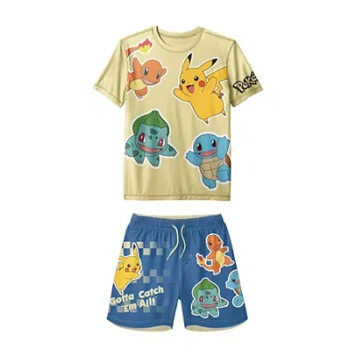 Licensed Properties Little & Big Kid Boys Uv Protection Pokemon 2-pc. Rash Guard Set In Blue