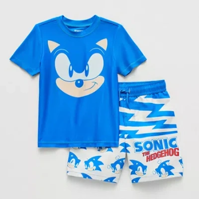 Licensed Properties Little & Big Kid Boys Uv Protection Sonic The Hedgehog 2-pc. Rash Guard Set In Blue
