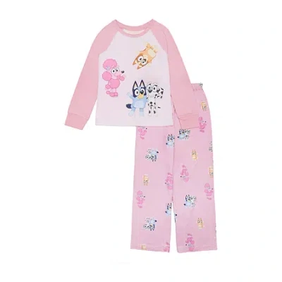 Licensed Properties Little & Big Kid Girls Bluey Crew Neck Long Sleeve 2-pc. Pajama Set In Pink