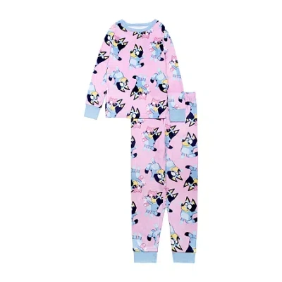 Licensed Properties Little & Big Kid Girls Bluey Velour Crew Neck Long Sleeve 2-pc. Pajama Set In Pink