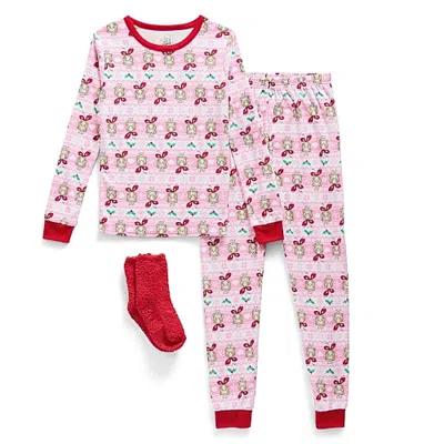 Licensed Properties Little & Big Kid Girls Grinch Crew Neck Long Sleeve 3-pc. Pajama Set In Pink