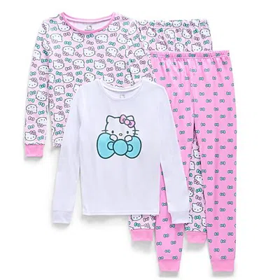 Licensed Properties Little & Big Kid Girls Hello Kitty Crew Neck Long Sleeve 4-pc. Pajama Set In Pink
