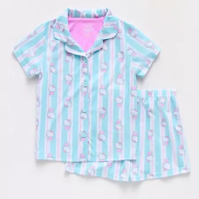 Licensed Properties Little & Big Kid Girls Hello Kitty Crew Neck Short Sleeve 2-pc. Pajama Set In Blue