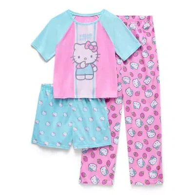 Licensed Properties Little & Big Kid Girls Hello Kitty Crew Neck Short Sleeve 3-pc. Pajama Set In Pink