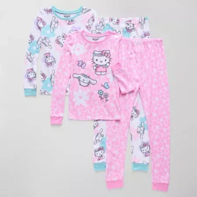 Licensed Properties Little & Big Kid Girls Hello Kitty Fleece Crew Neck Long Sleeve 4-pc. Pajama Set In Pink