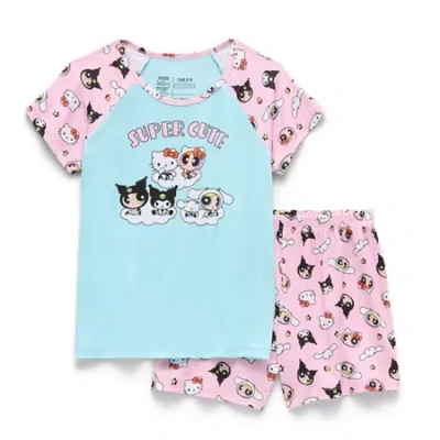 Licensed Properties Little & Big Kid Girls Hello Kitty Powerpuff Girls Round Neck Short Sleeve 2-pc. Pajama Set In Pink