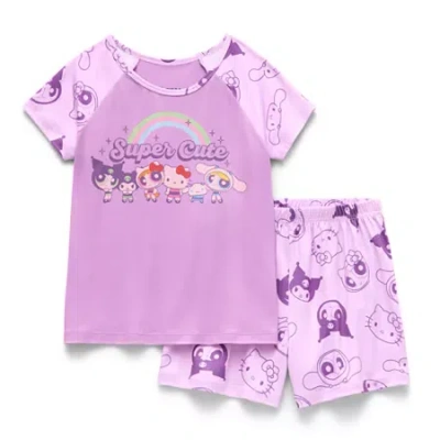 Licensed Properties Little & Big Kid Girls Hello Kitty Powerpuff Girls Round Neck Short Sleeve 2-pc. Pajama Set In Purple