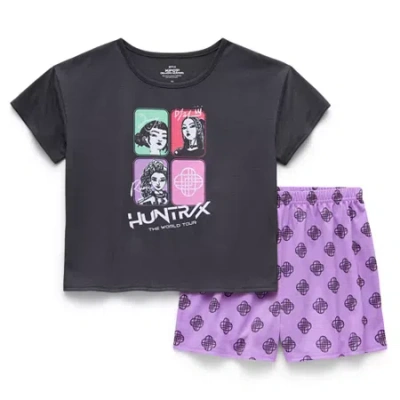 Licensed Properties Little & Big Kid Girls Kpop Demon Hunters Crew Neck Short Sleeve 2-pc. Pajama Set In Purple
