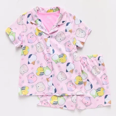 Licensed Properties Little & Big Kid Girls Squishmallows Crew Neck Short Sleeve 2-pc. Pajama Set In Pink