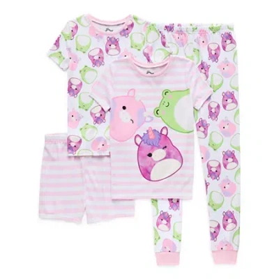 Licensed Properties Little & Big Kid Girls Squishmallows Crew Neck Short Sleeve 4-pc. Pajama Set In Pink