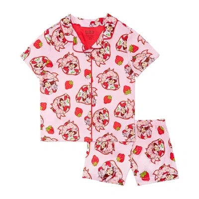 Licensed Properties Little & Big Kid Girls Strawberry Shortcake V-neck Short Sleeve 2-pc. Pajama Set In Pink