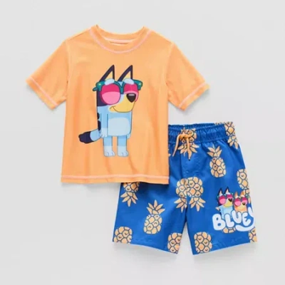 Licensed Properties Kids' Little Boys Bluey 2-pc. Rash Guard Set In Orange
