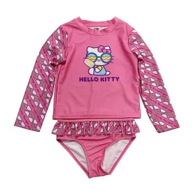 Licensed Properties Kids' Little Girls Uv Protection Hello Kitty 2-pc. Rash Guard Set In Pink