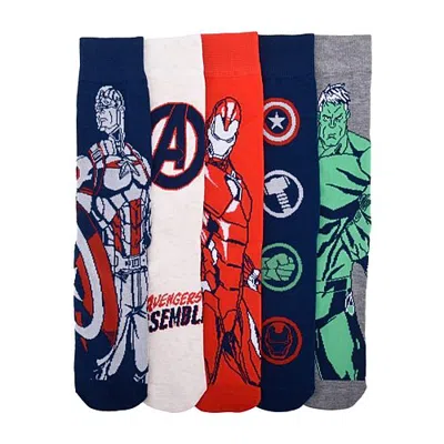 Licensed Properties Mens 5 Pair Avengers Marvel Crew Socks In Blue
