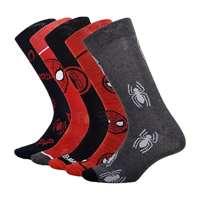 Licensed Properties Mens 5 Pair Marvel Spiderman Crew Socks In Red