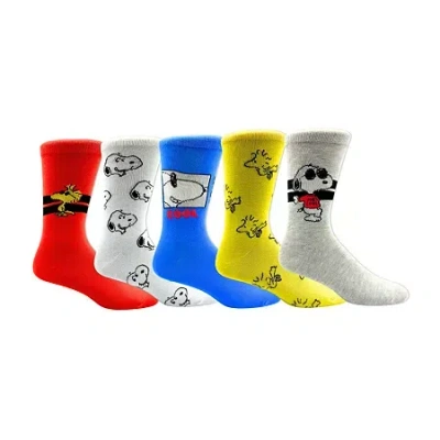 Licensed Properties Mens 5 Pair Peanuts Crew Socks In Blue