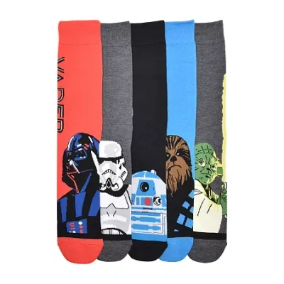 Licensed Properties Mens 5 Pair Star Wars Crew Socks In Red