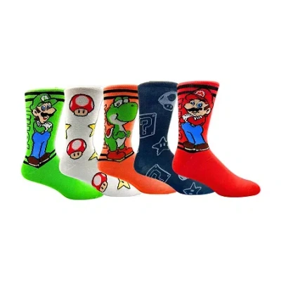 Licensed Properties Mens 5 Pair Super Mario Crew Socks In Red