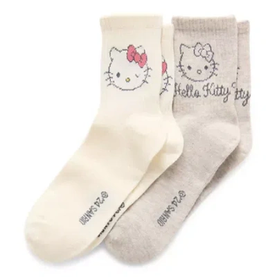 Licensed Properties Ribbed Womens 2 Pair Hello Kitty Crew Socks In Sand
