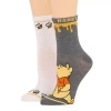 Licensed Properties Ribbed Womens 2 Pair Winnie The Pooh Crew Socks In Gray