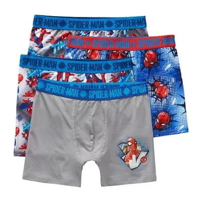 Licensed Properties Spiderman Big Kid Boys 4 Pair Boxer Briefs In Blue