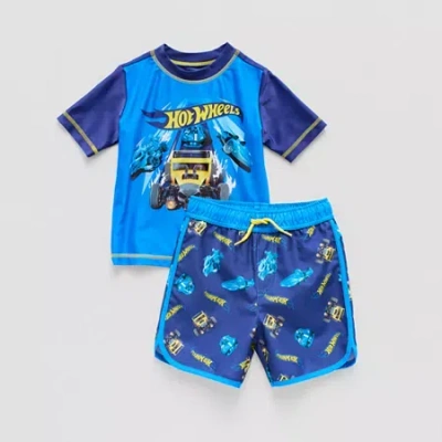 Licensed Properties Babies' Toddler Boys Hot Wheels 2-pc. Rash Guard Set In Blue