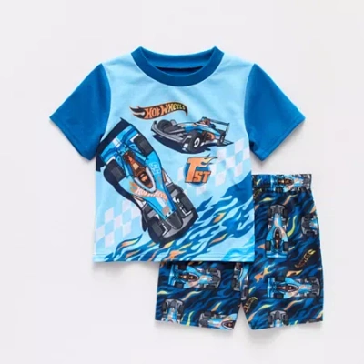 Licensed Properties Babies' Toddler Boys Hot Wheels Crew Neck Short Sleeve 2-pc. Pajama Set In Blue