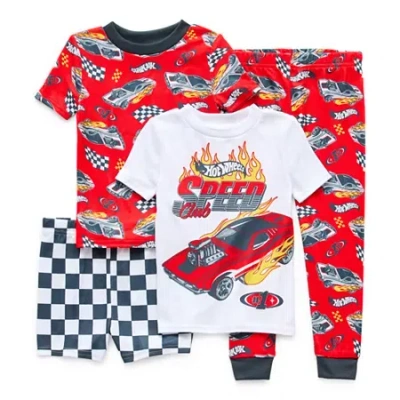 Licensed Properties Babies' Toddler Boys Hot Wheels Crew Neck Short Sleeve 4-pc. Pajama Set In Red