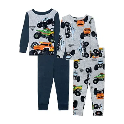 Licensed Properties Babies' Toddler Boys Monster Jam Crew Neck Long Sleeve 4-pc. Pajama Set In Gray
