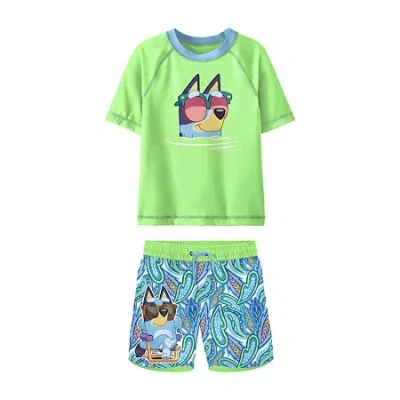 Licensed Properties Babies' Toddler Boys Uv Protection Bluey 2-pc. Rash Guard Set In Green