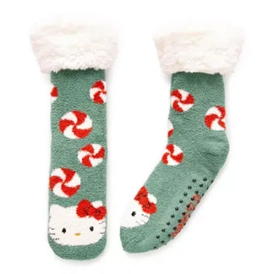 Licensed Properties Womens 1 Pair Hello Kitty Slipper Socks In Green
