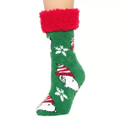 Licensed Properties Womens 1 Pair Peanuts Snoopy Slipper Socks In Green