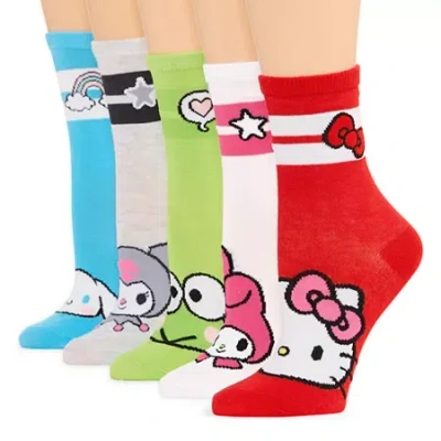 Licensed Properties Womens 5 Pair Hello Kitty Crew Socks In Green
