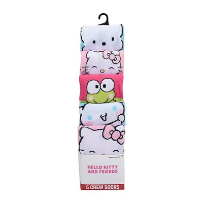 Licensed Properties Womens 5 Pair Hello Kitty Crew Socks In Pink