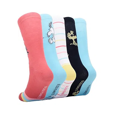 Licensed Properties Womens 5 Pair Peanuts Crew Socks In Red