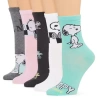 Licensed Properties Womens 5 Pair Peanuts Snoopy Crew Socks In Gray