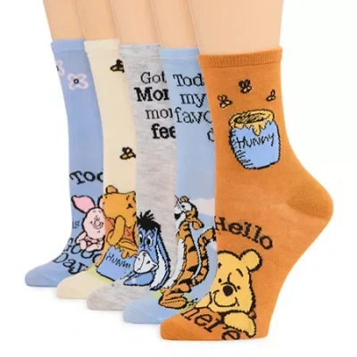 Licensed Properties Womens 5 Pair Winnie The Pooh Crew Socks In Blue