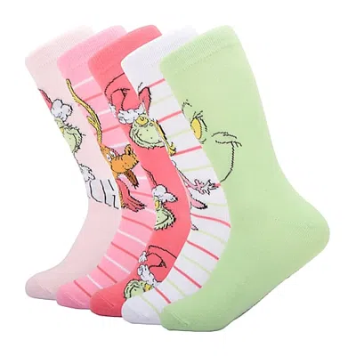 Licensed Properties Womens 5-pc. Grinch Crew Socks In Green
