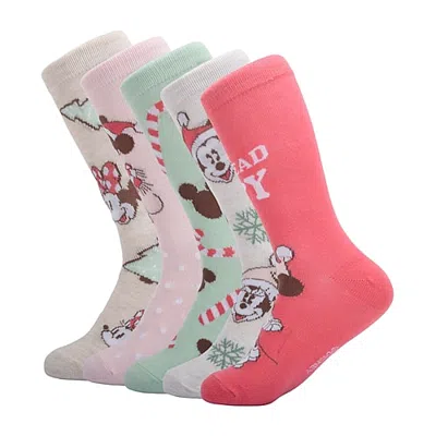 Licensed Properties Womens 5-pc. Minnie Mouse Crew Socks In Red