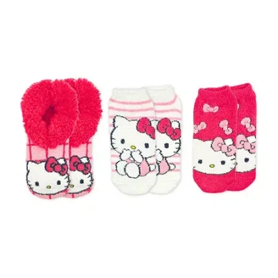 Licensed Properties Womens Multi-pack 3 Pair Hello Kitty Slipper Socks In Pink