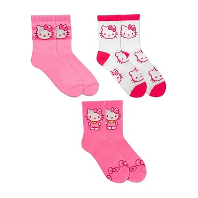 Licensed Properties Womens Multi-pack 3 Pair Hello Kitty Quarter Ankle Socks In Pink
