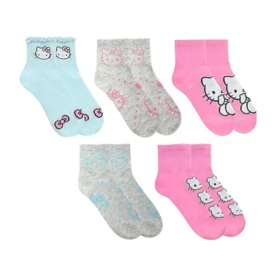 Licensed Properties Womens Multi-pack 5 Pair Hello Kitty Quarter Ankle Socks In Pink