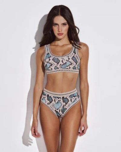 Lida Swimwear Daphne High Waisted Bikini Bottom With Crocheted Border In Multi