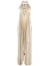 L'idée Opera Halter Cutout Maxi Gown In Gold Shimmer