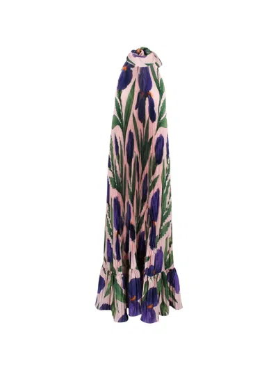 L'idée Ares Pleated Floral-print Maxi Dress In Blue