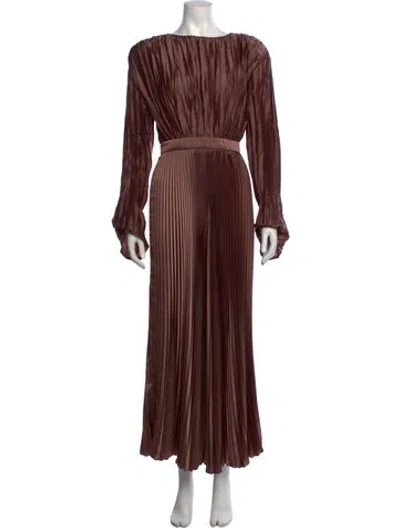 Pre-owned L'idée Bateau Neckline Long Dress In Brown