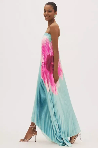 L'idée Bisous Strapless Pleated Column Maxi Dress In Green