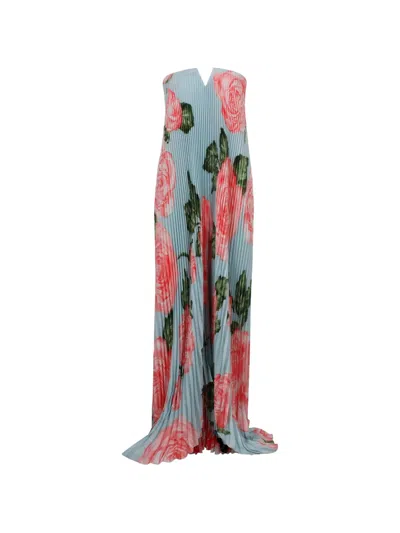 L'idée Black Tie Pleated Floral-print Maxi Dress In Blue