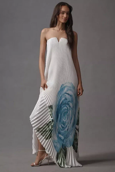 L'idée Black Tie Pleated Gown In White